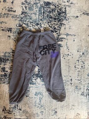 freecity Kids Gray Sweatpants with Purple Logo Accent